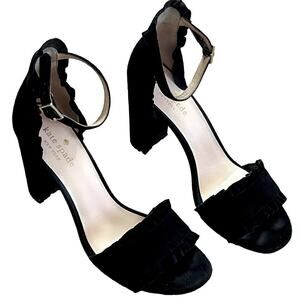 KATE SPADE NEW YORK  BLACK SUEDE ODELE HEELED SANDAL‎ SIZE 7.5 M